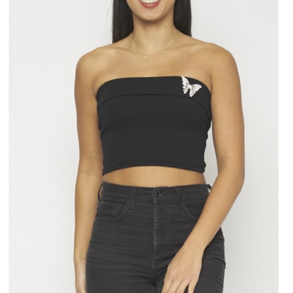 Oboe Strapless Butterfly Crop Top